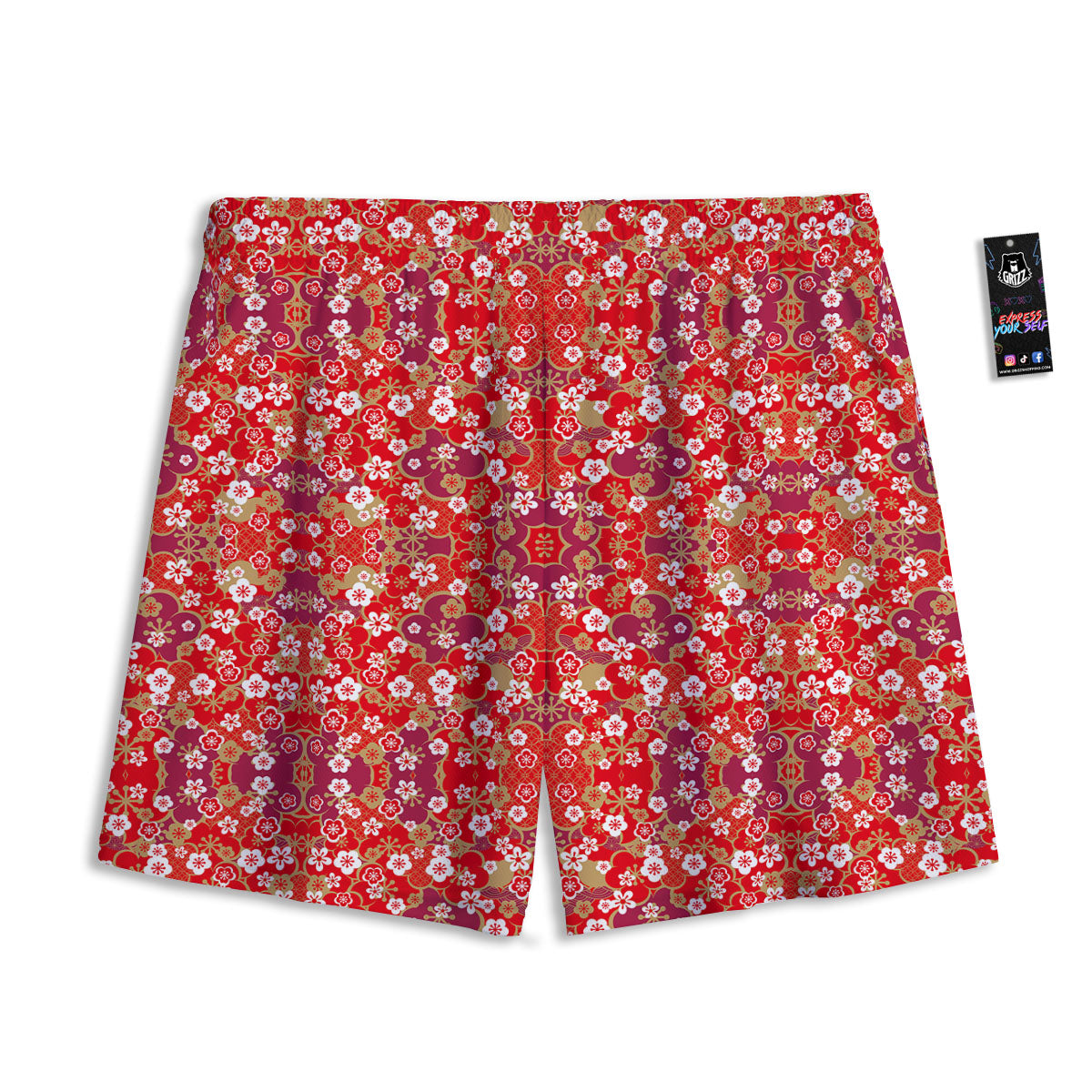 Kimono Flower Print Pattern Mesh Shorts-grizzshop