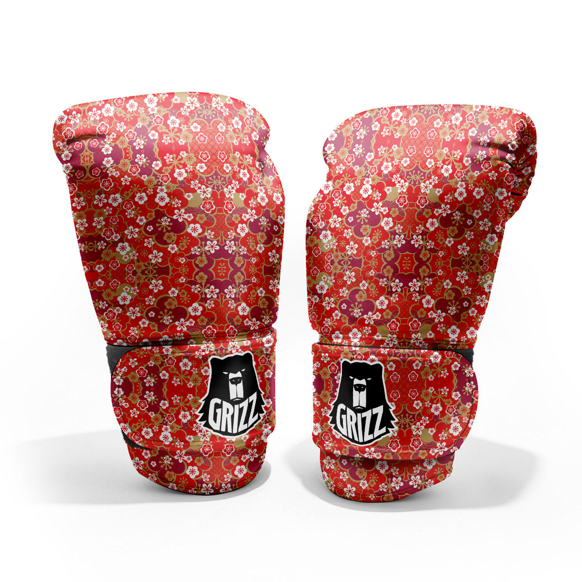 Kimono Flower Print Pattern Sparring Gloves-grizzshop