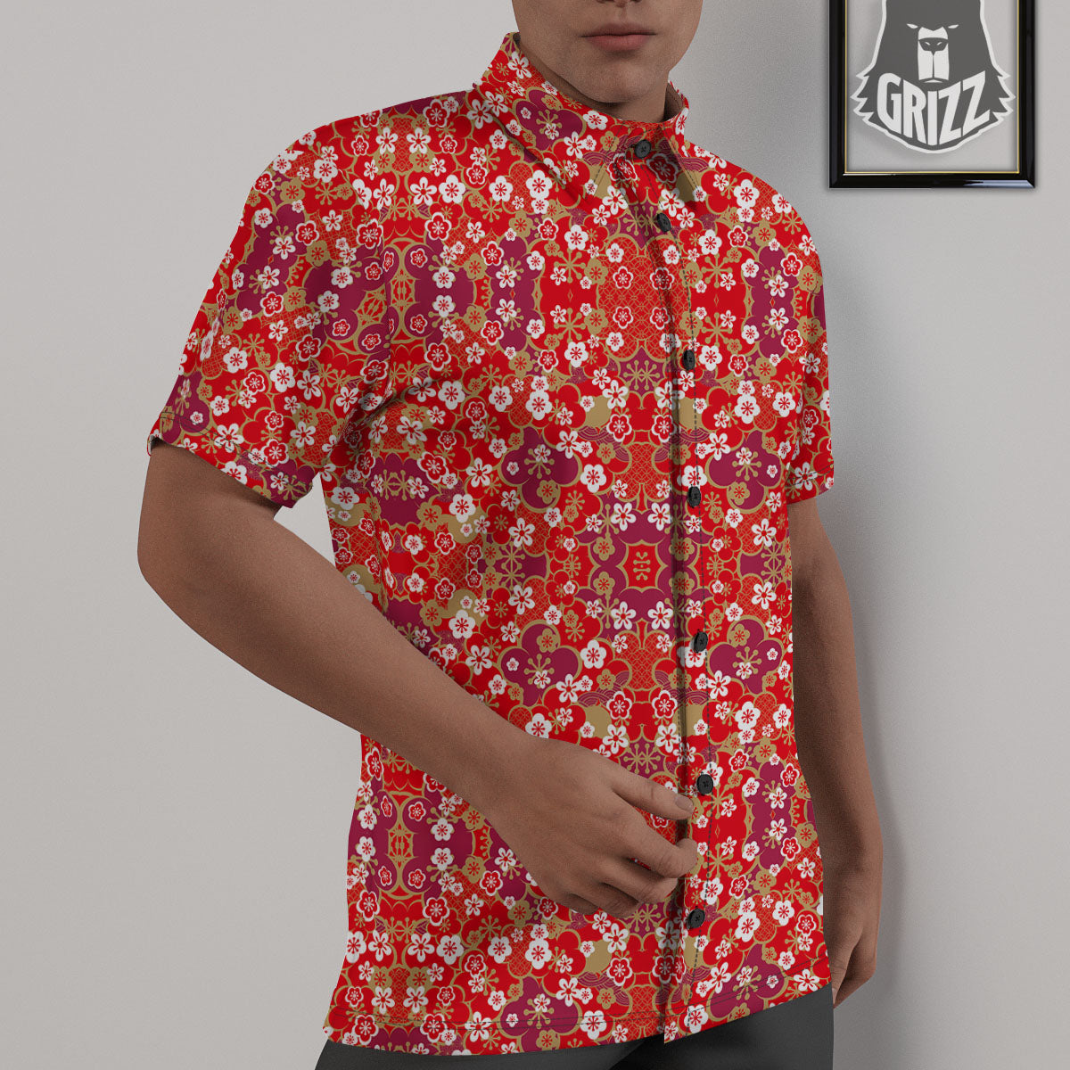 Kimono Flower Print Pattern Untucked Shirts-grizzshop