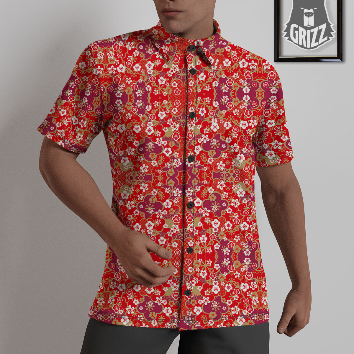 Kimono Flower Print Pattern Untucked Shirts-grizzshop