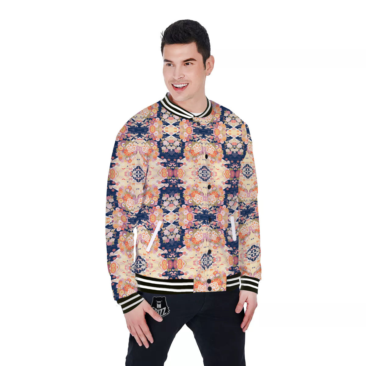 Kimono Japanese Print Pattern Baseball Jacket-grizzshop
