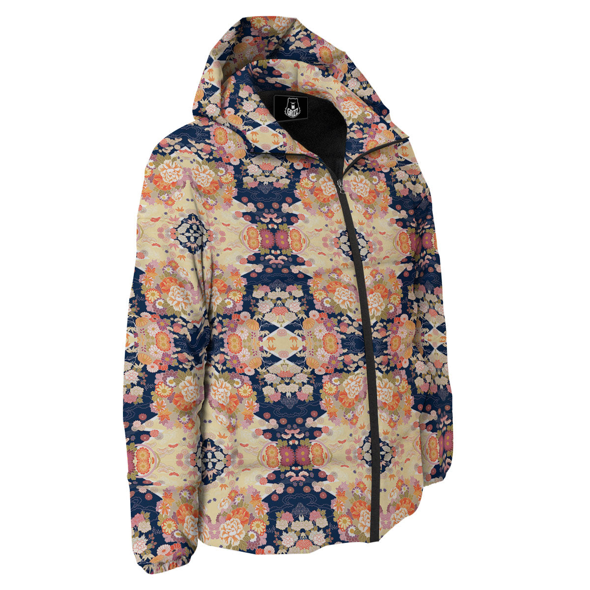 Kimono Japanese Print Pattern Down Jacket-grizzshop