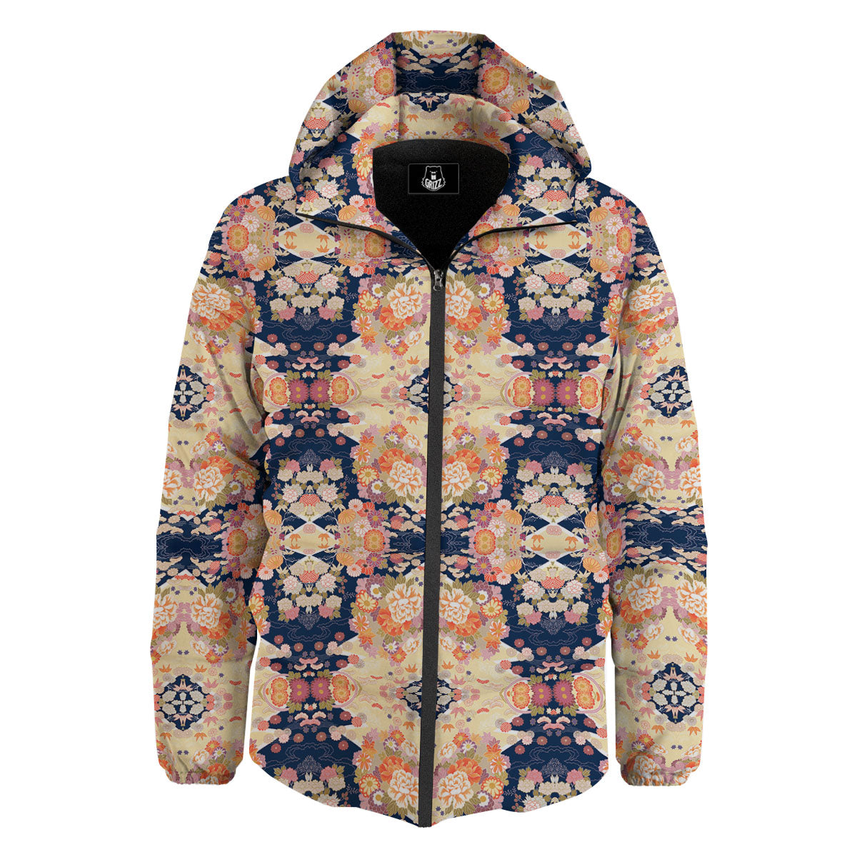 Kimono Japanese Print Pattern Down Jacket-grizzshop