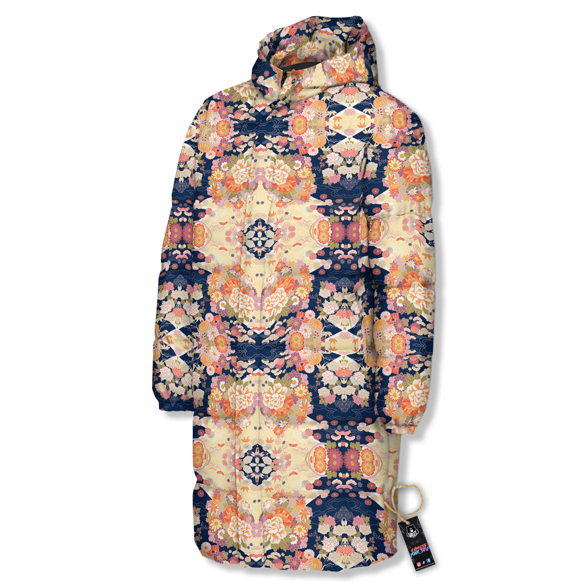 Kimono Japanese Print Pattern Long Down Jacket-grizzshop