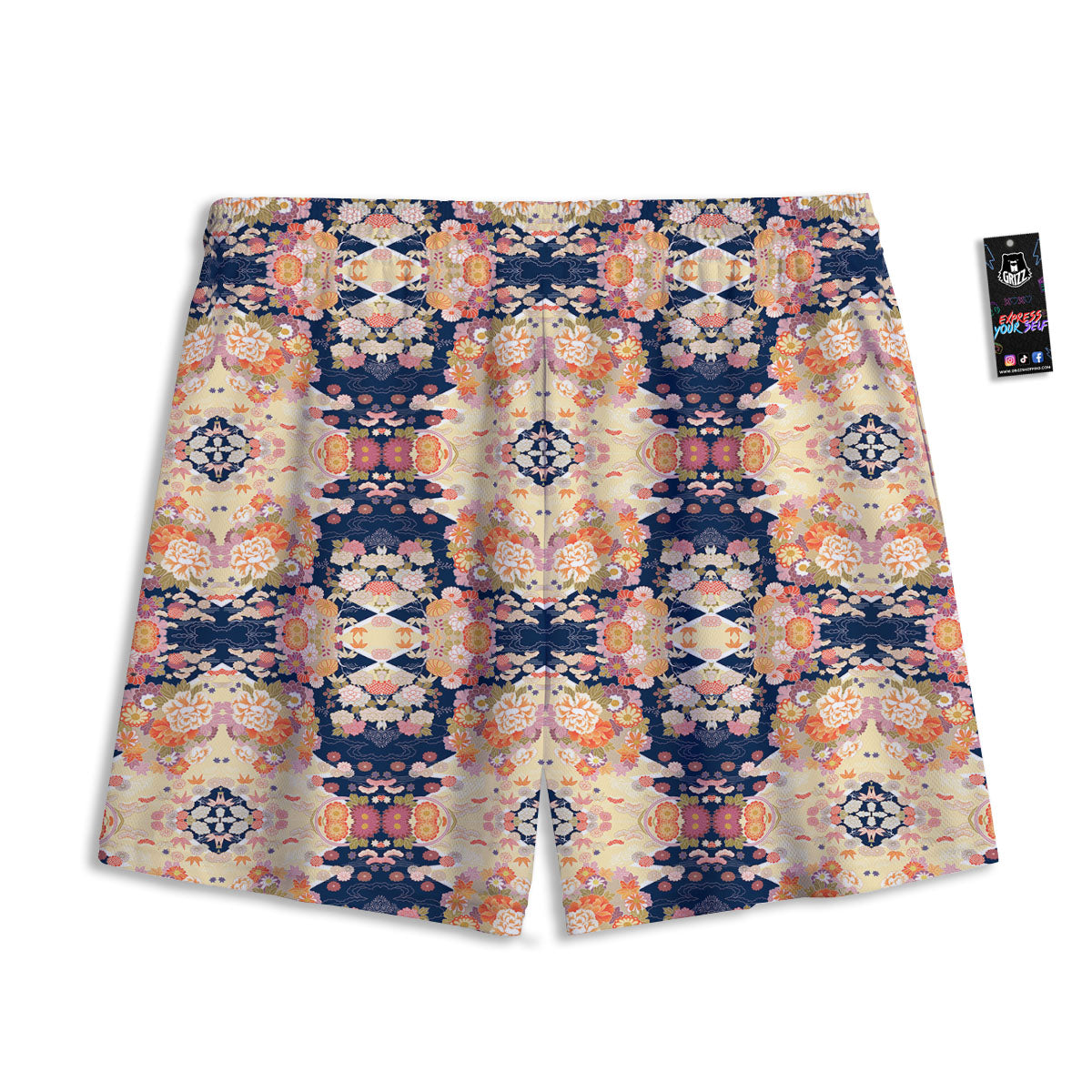 Kimono Japanese Print Pattern Mesh Shorts