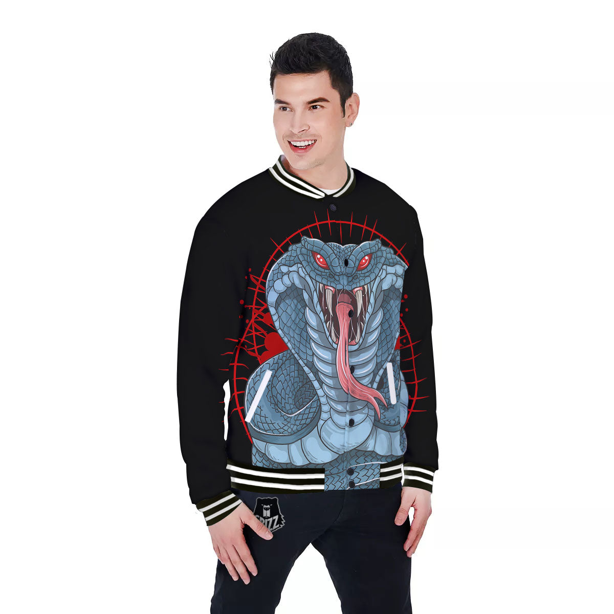 King Cobra Body Blue Print Baseball Jacket-grizzshop