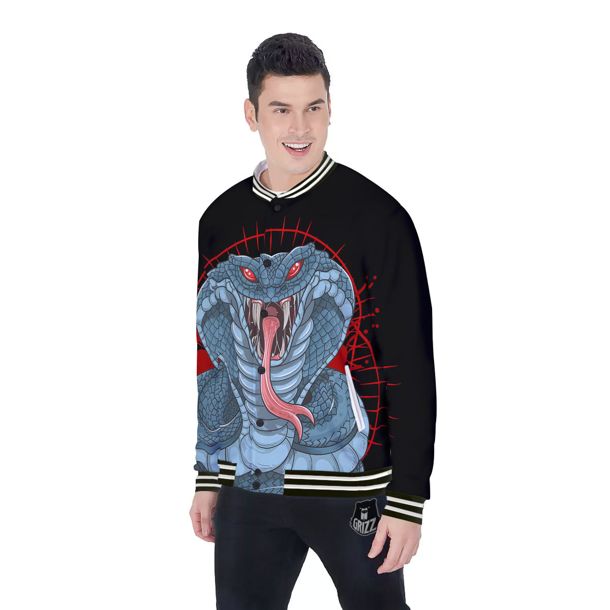 King Cobra Body Blue Print Baseball Jacket-grizzshop
