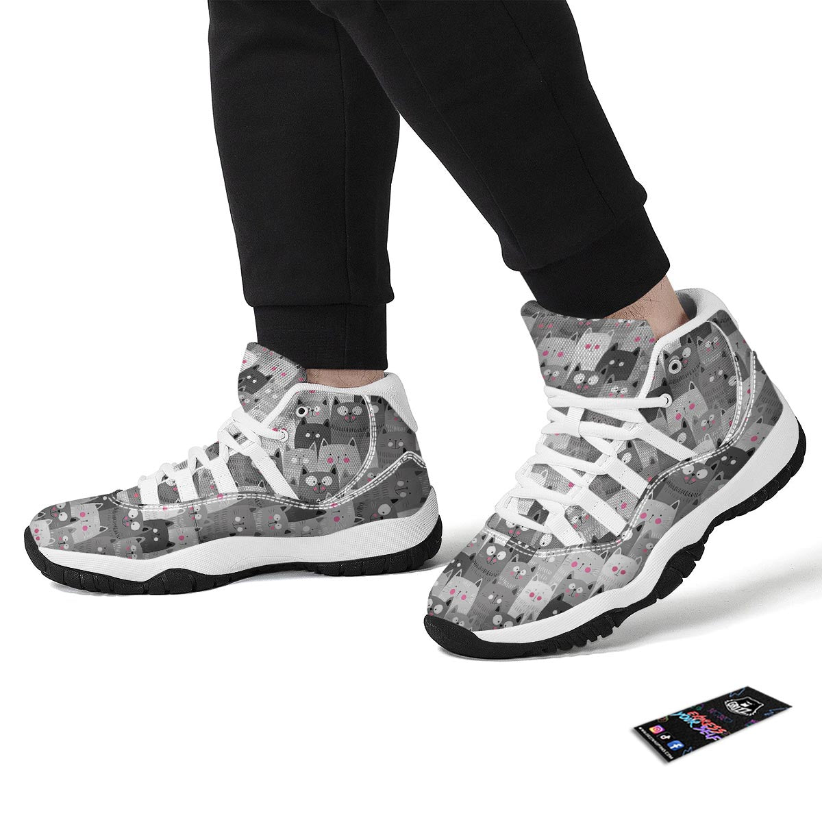 Kitten Cat Pattern Print White Bball Shoes-grizzshop