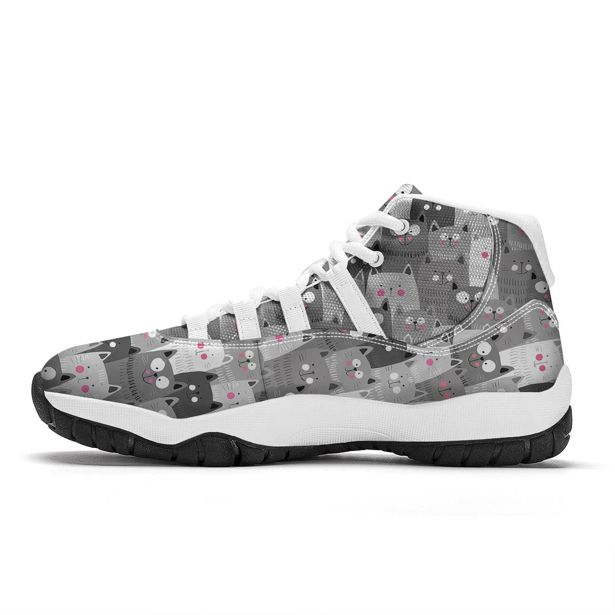 Kitten Cat Pattern Print White Bball Shoes-grizzshop