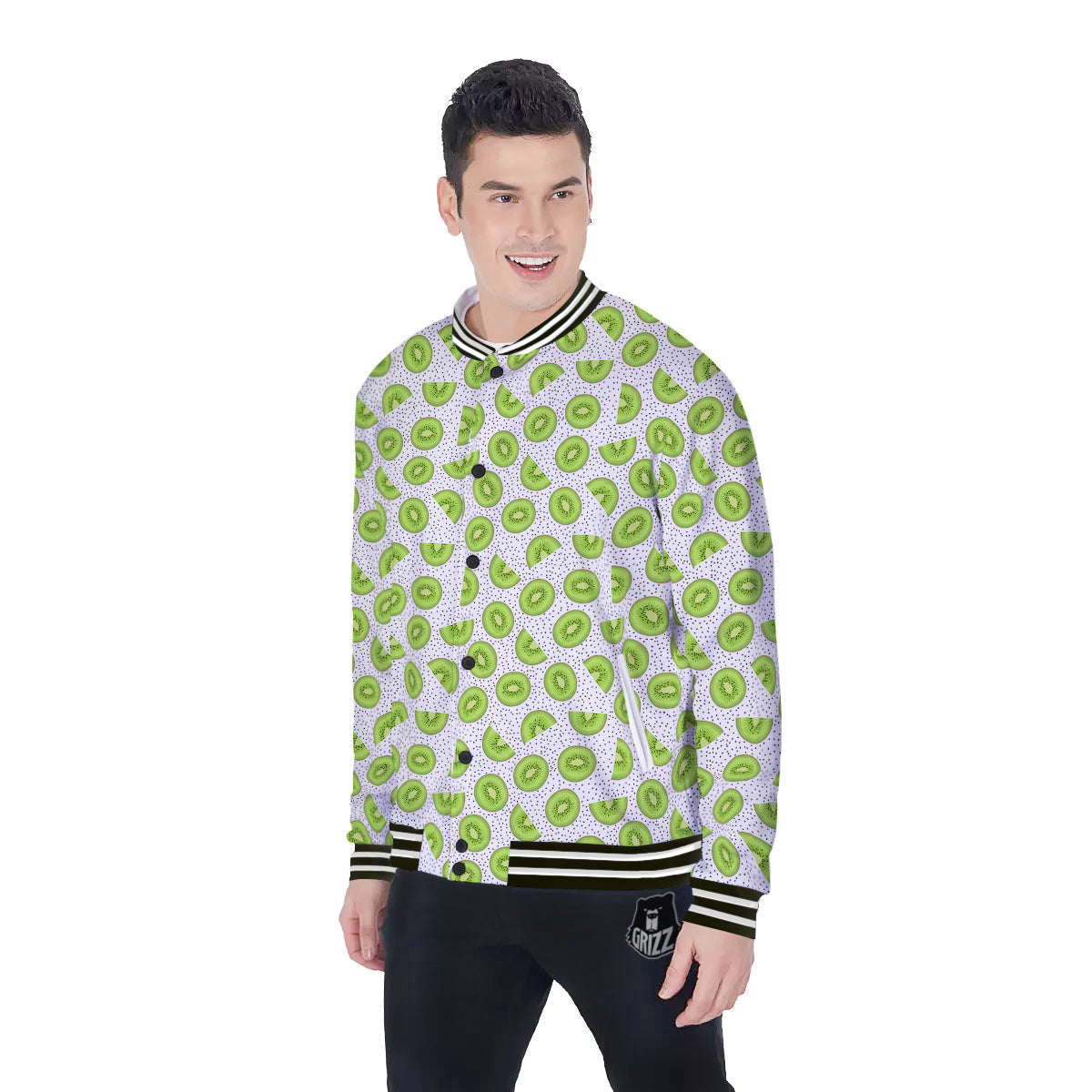 Kiwi Cute Print Pattern Baseball Jacket-grizzshop