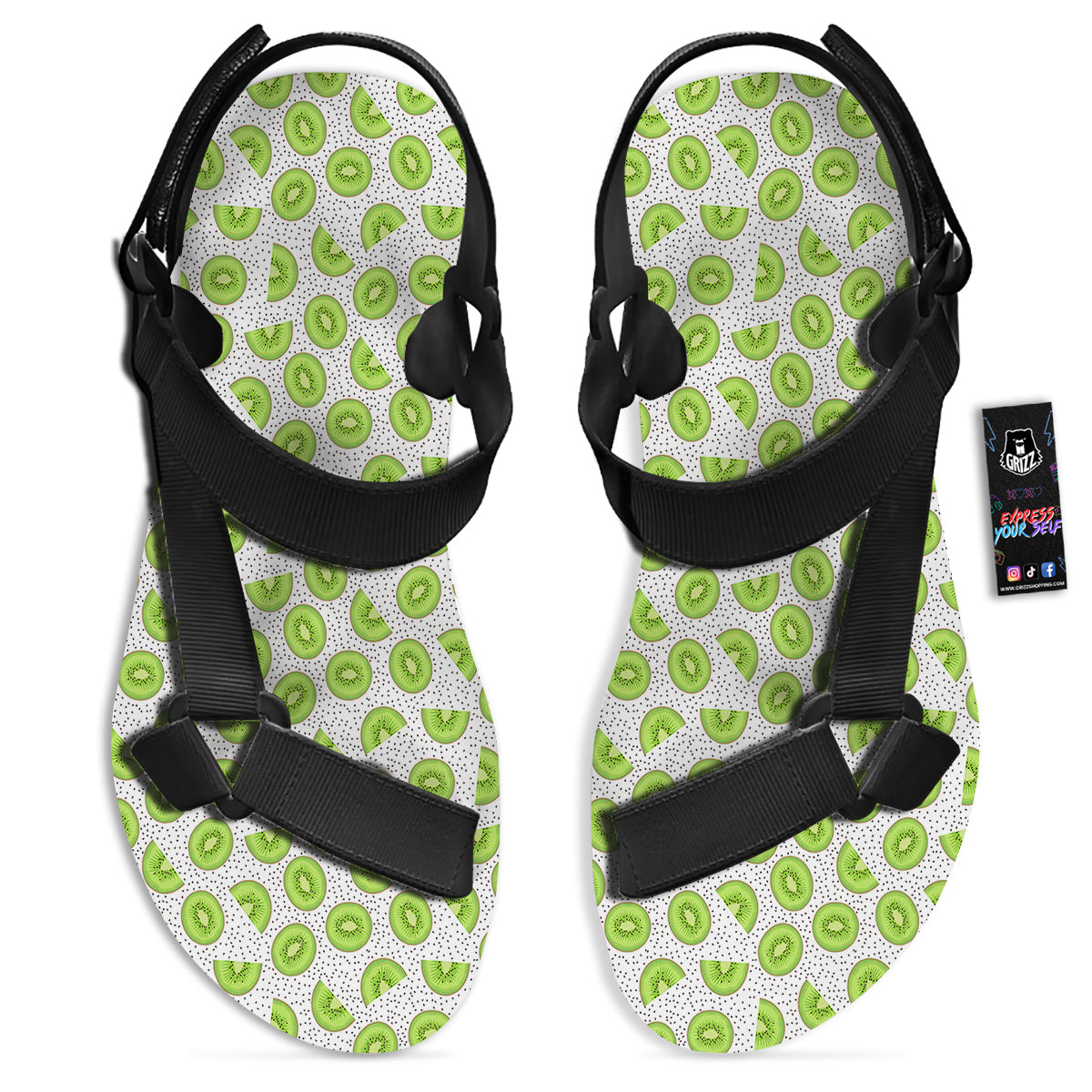 Kiwi Cute Print Pattern Black Open Toe Sandals-grizzshop