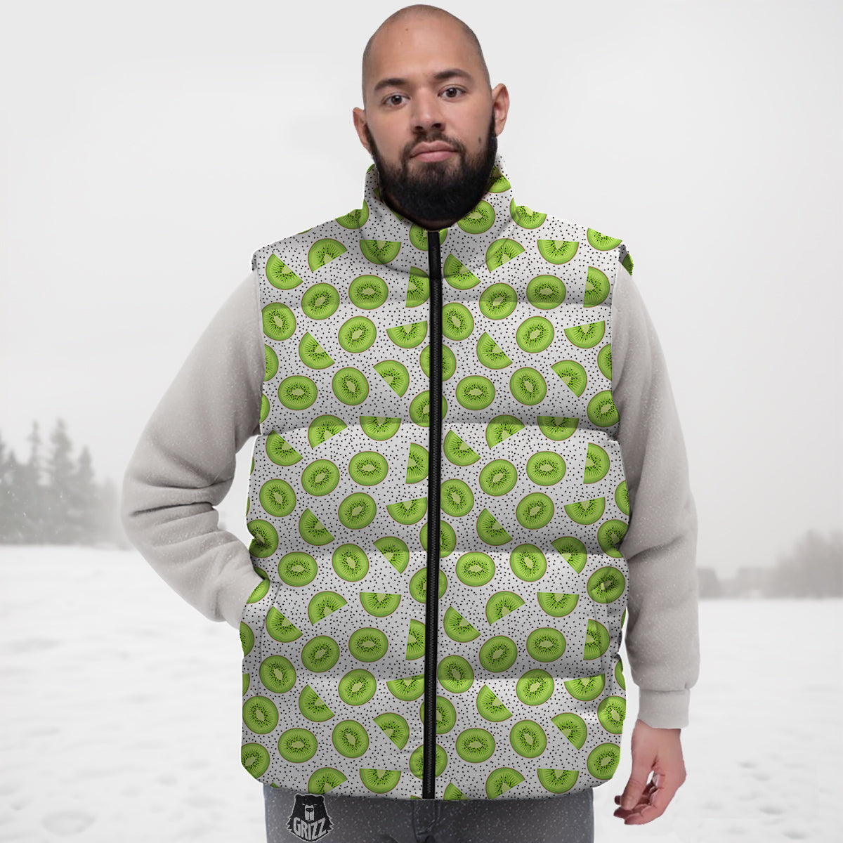 Kiwi Cute Print Pattern Down Vest-grizzshop