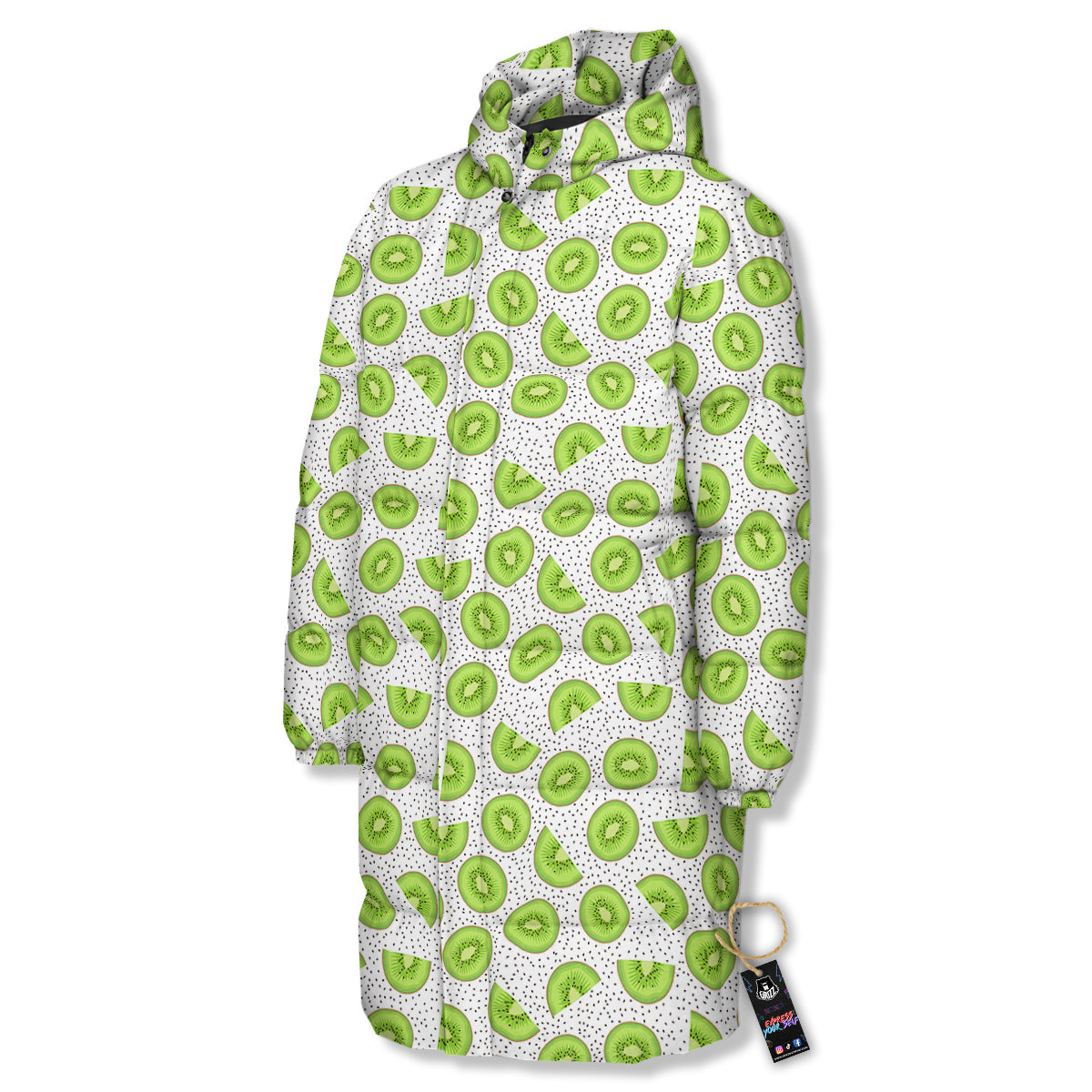 Kiwi Cute Print Pattern Long Down Jacket-grizzshop