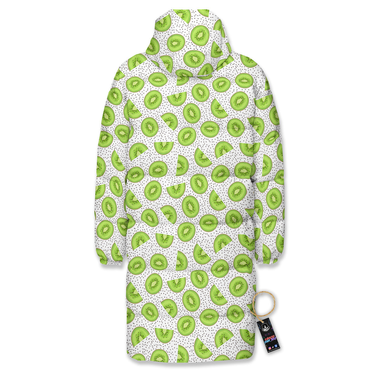 Kiwi Cute Print Pattern Long Down Jacket-grizzshop
