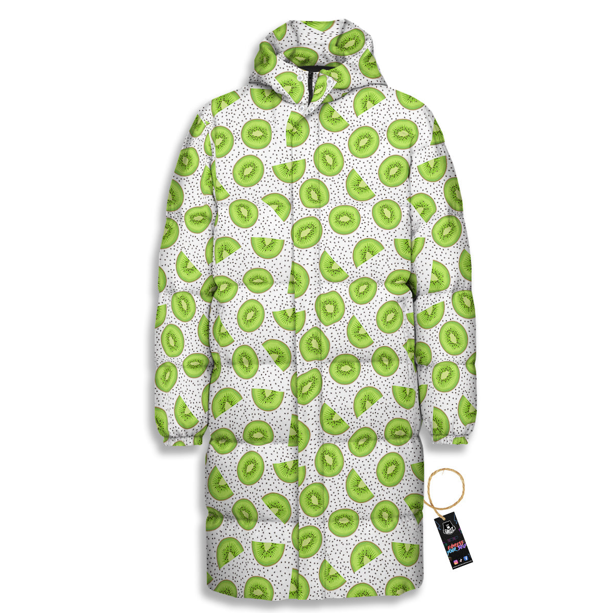 Kiwi Cute Print Pattern Long Down Jacket-grizzshop