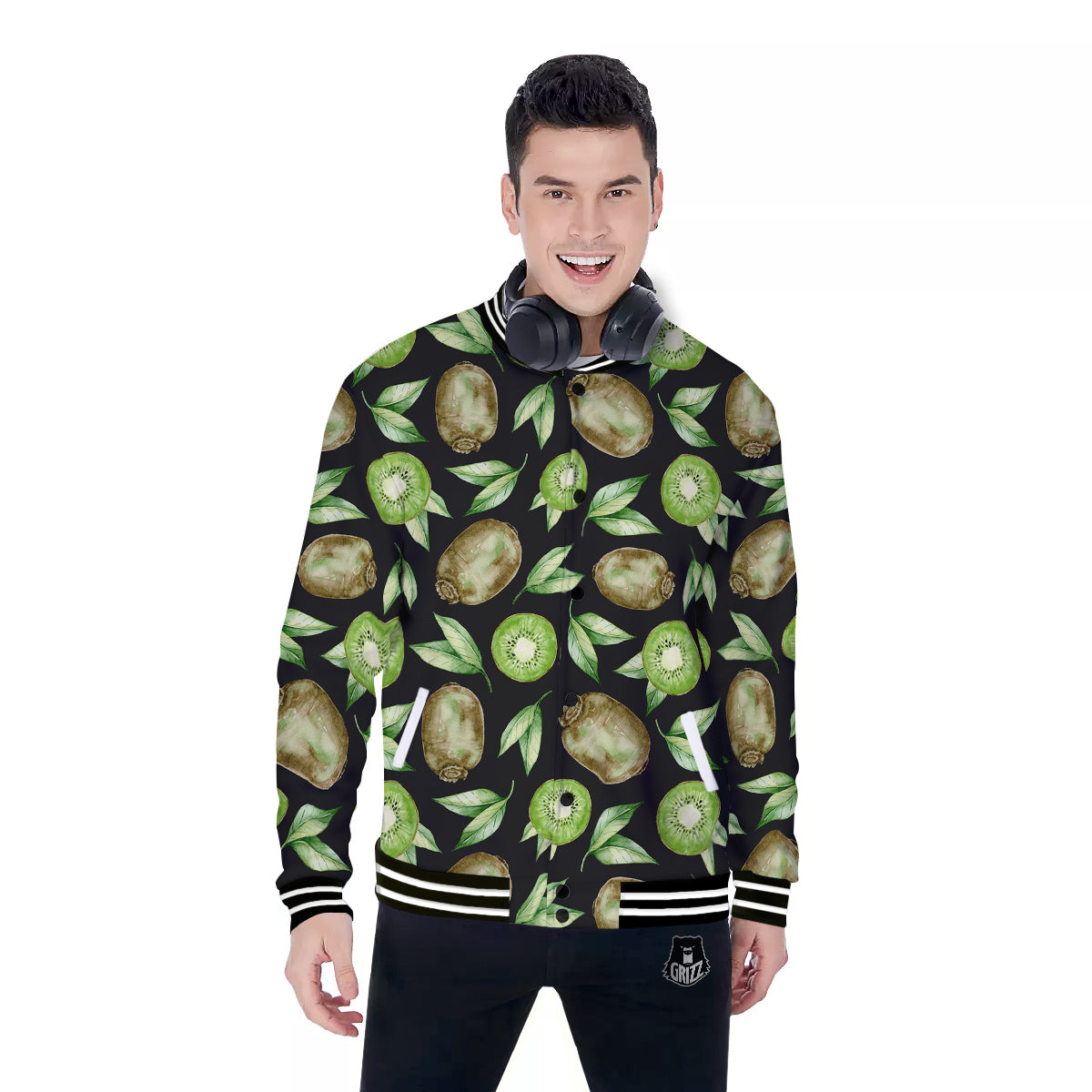 Kiwi Watercolor Print Pattern Baseball Jacket-grizzshop