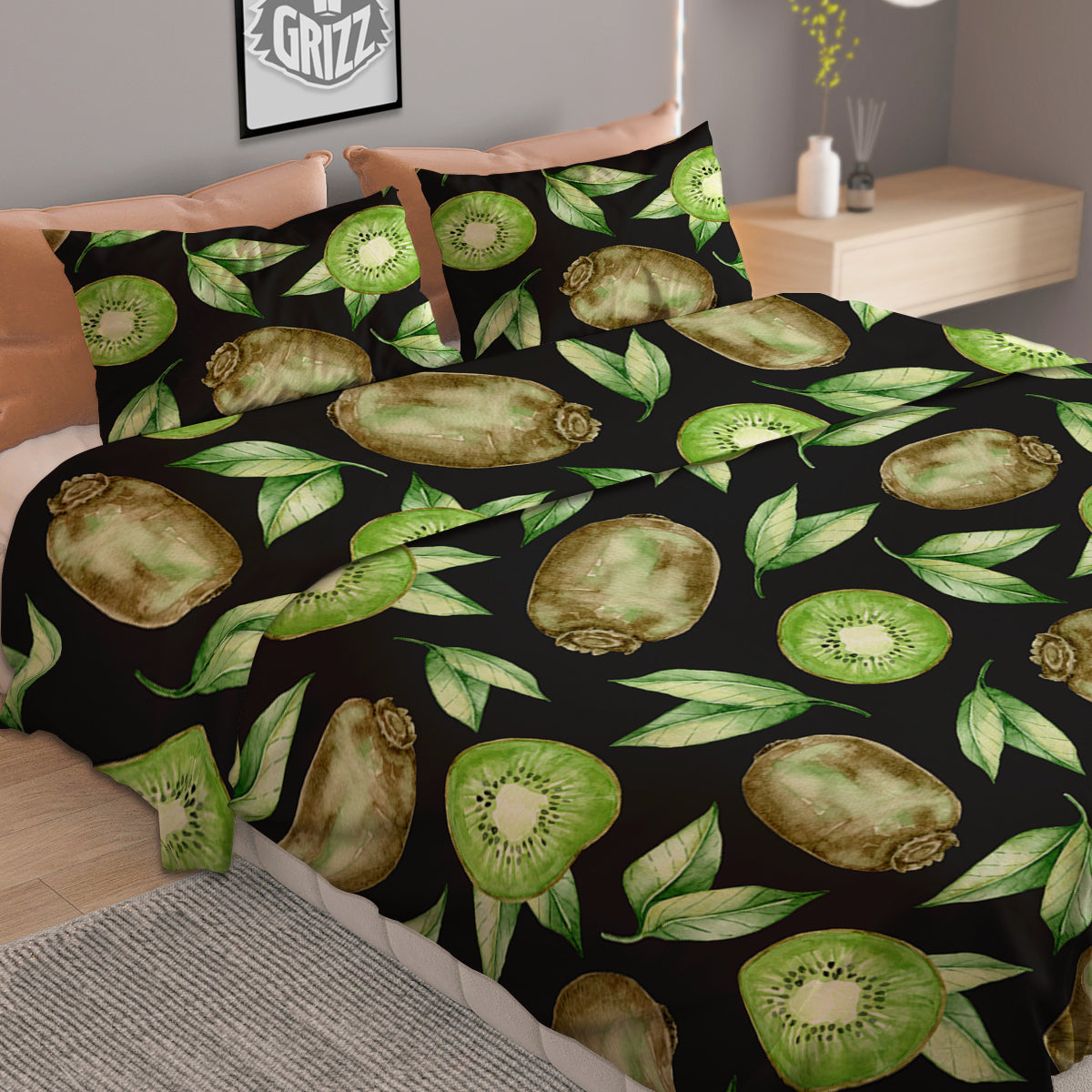 Kiwi Watercolor Print Pattern Duvet Cover Bedding Set