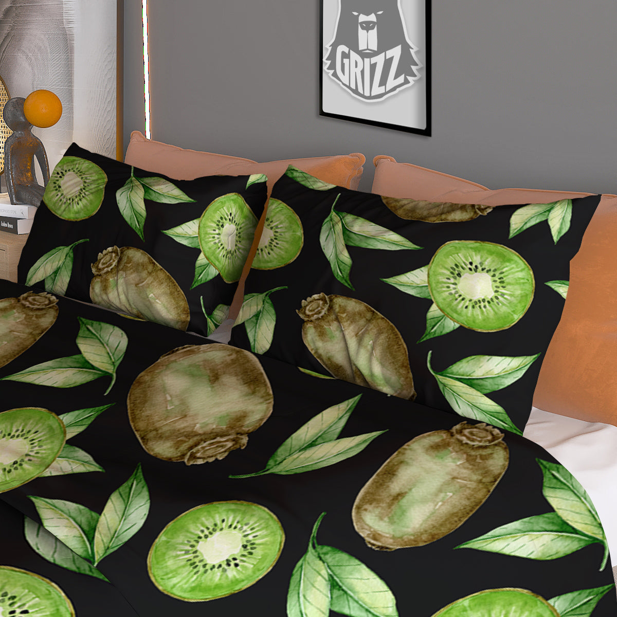 Kiwi Watercolor Print Pattern Duvet Cover Bedding Set