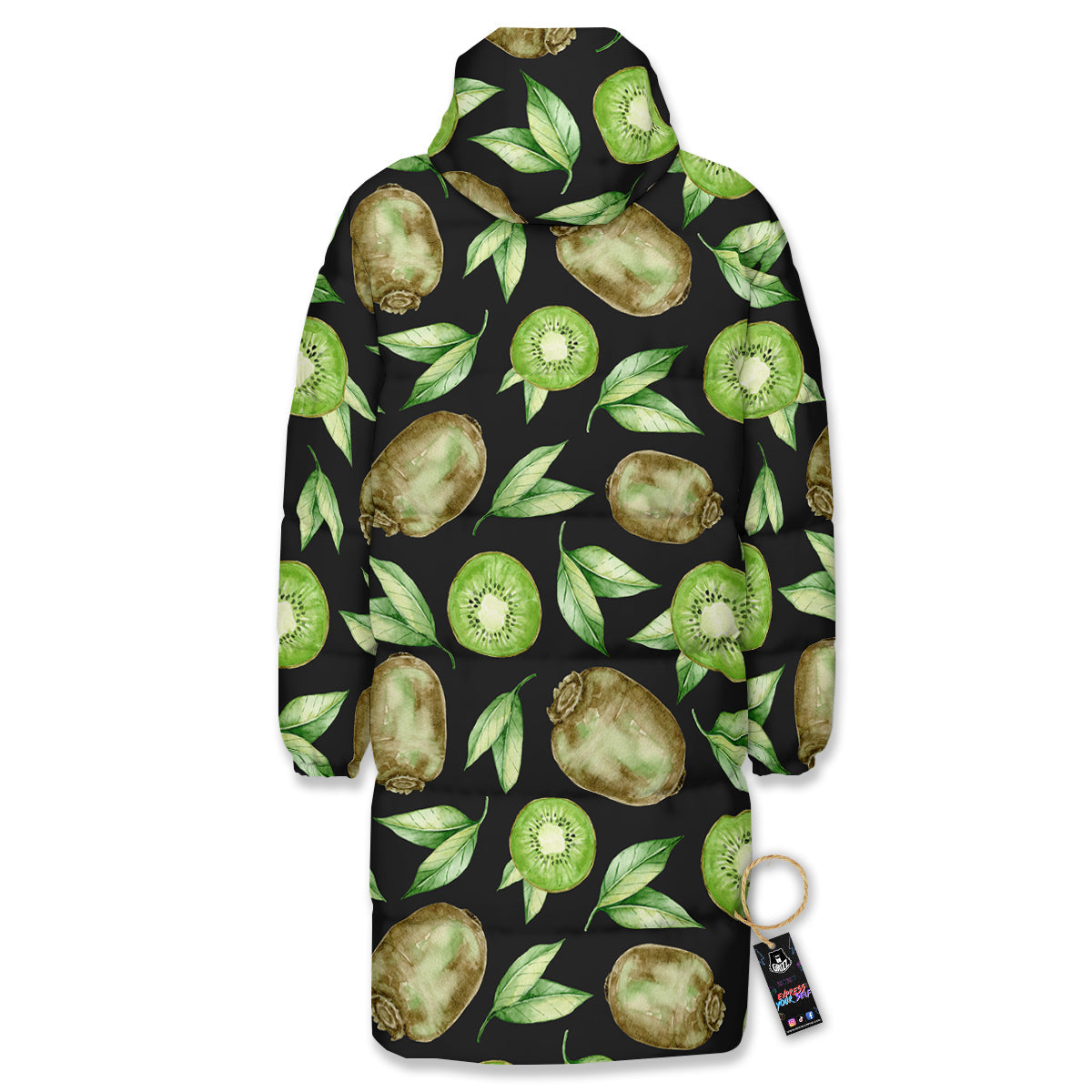 Kiwi Watercolor Print Pattern Long Down Jacket-grizzshop