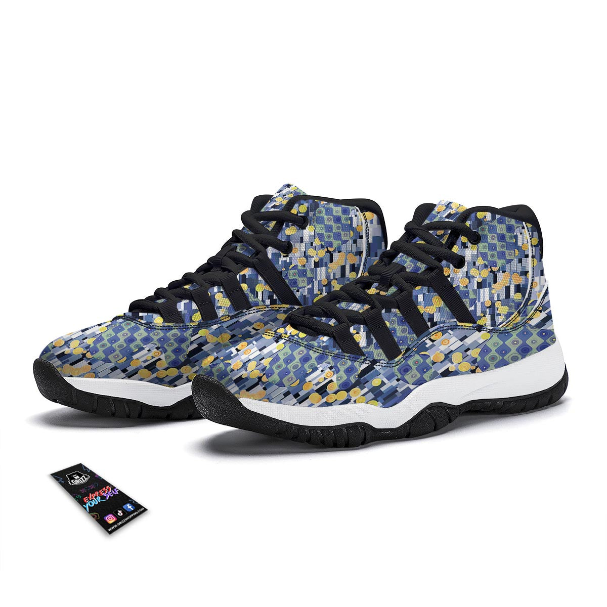 Klimt Pattern Print Black Bball Shoes-grizzshop