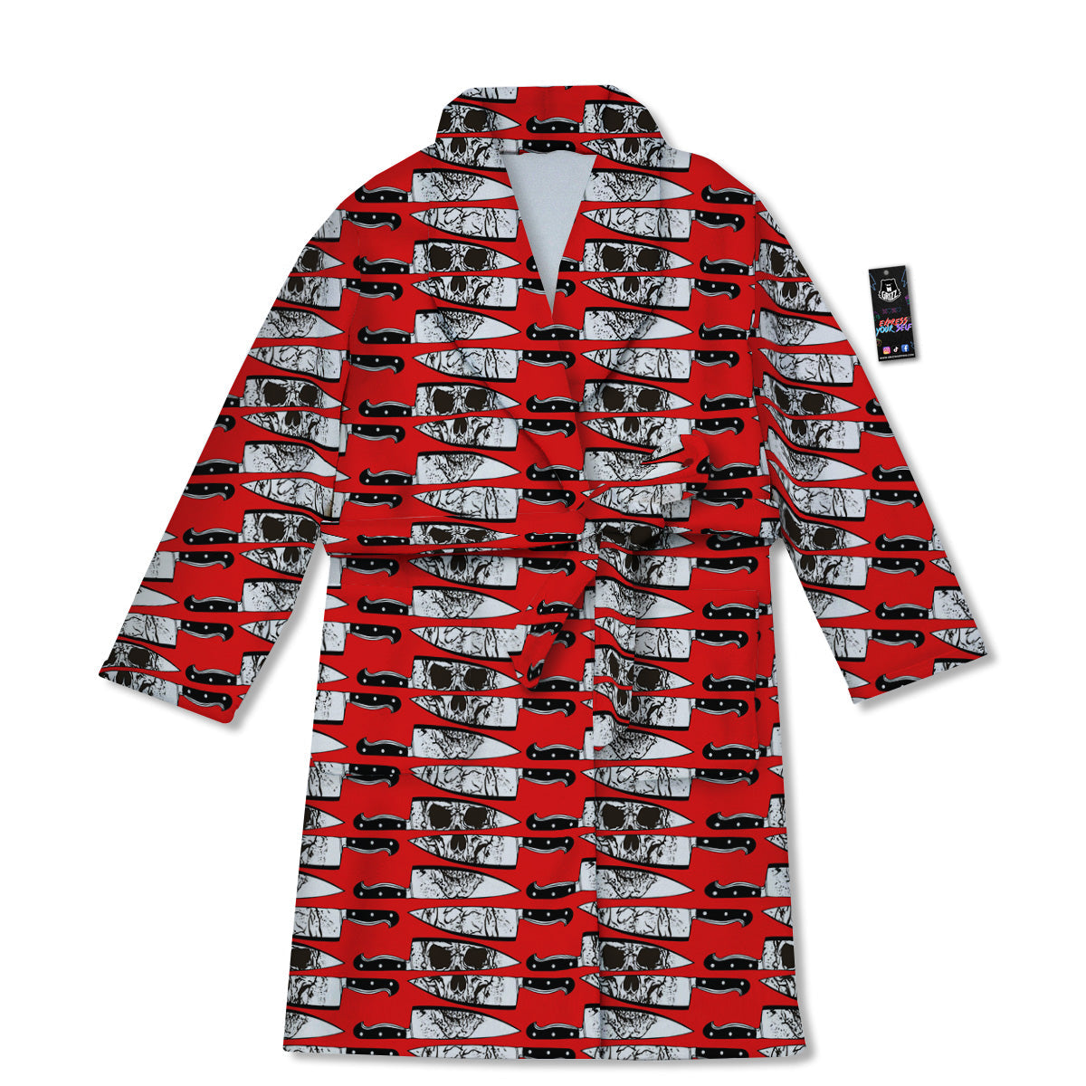 Knife And Skull Red Print Pattern Bathrobe-grizzshop