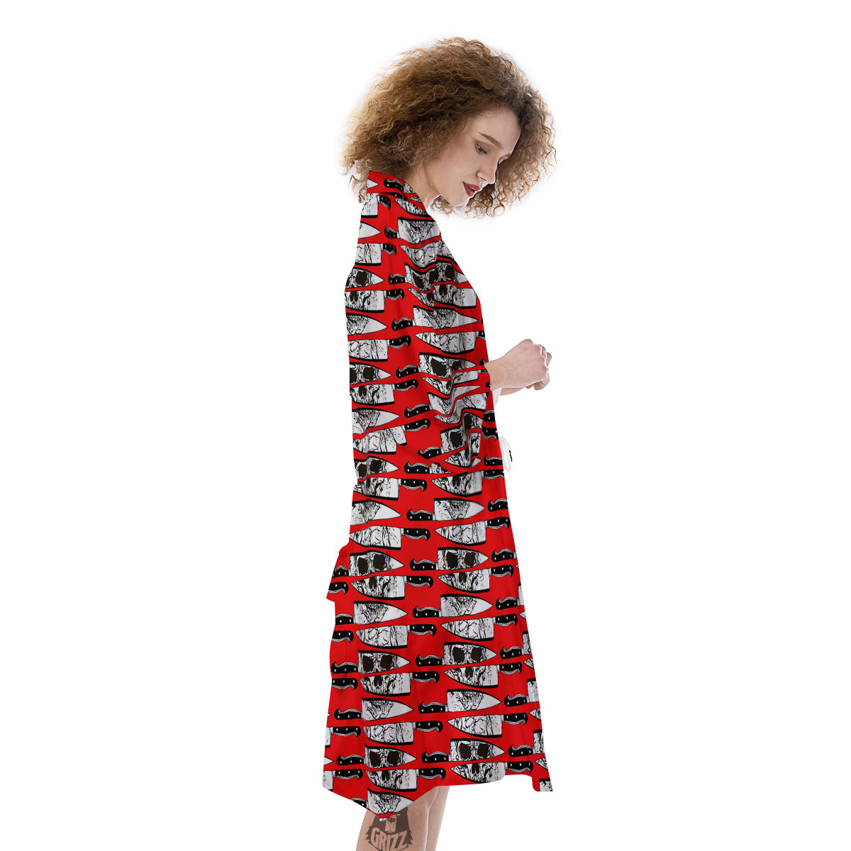 Knife And Skull Red Print Pattern Kimono-grizzshop