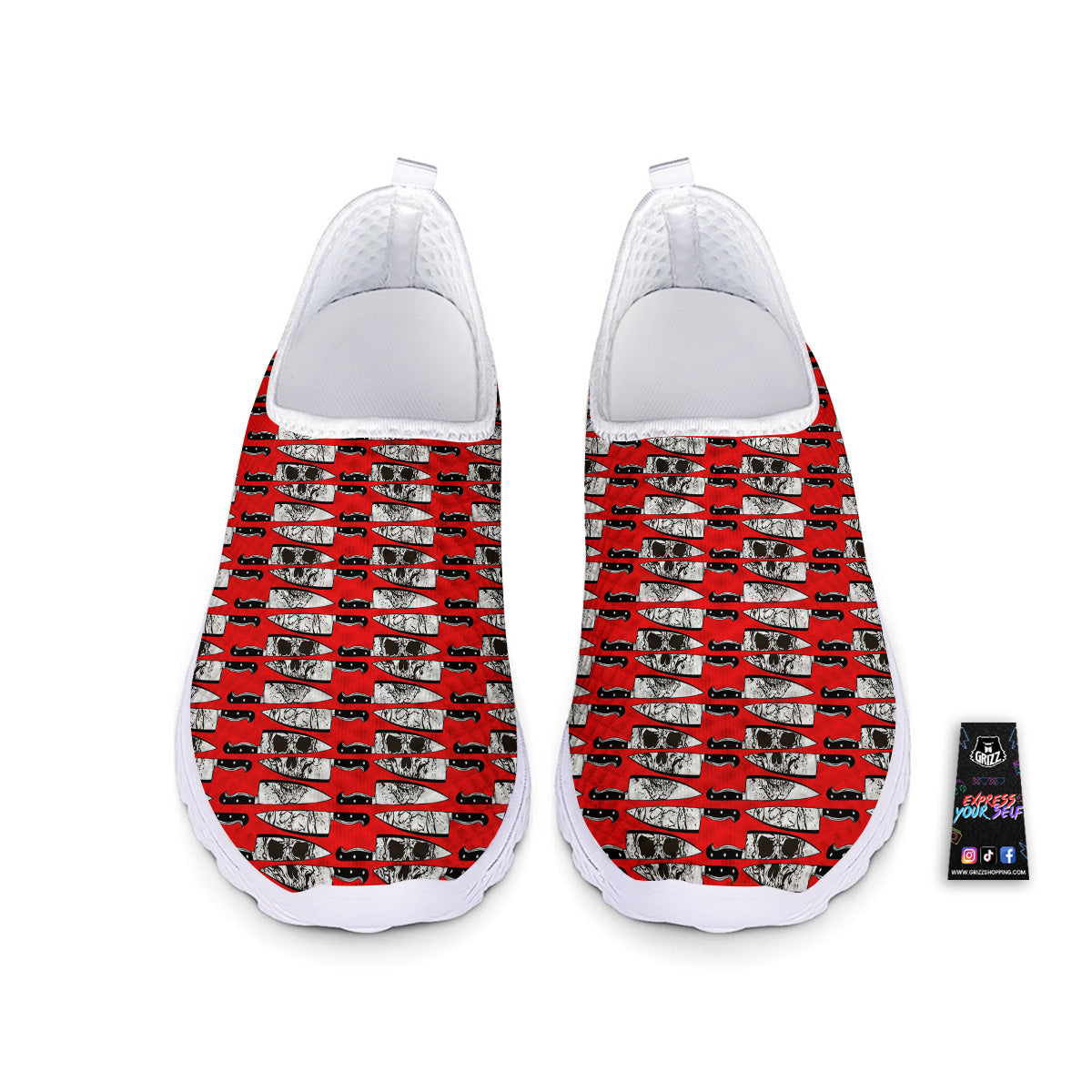 Knife And Skull Red Print Pattern Nurse Shoes-grizzshop