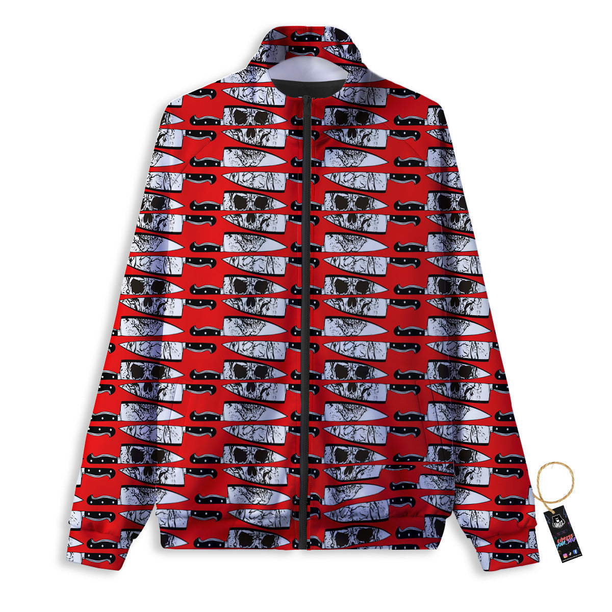 Knife And Skull Red Print Pattern Track Jacket-grizzshop