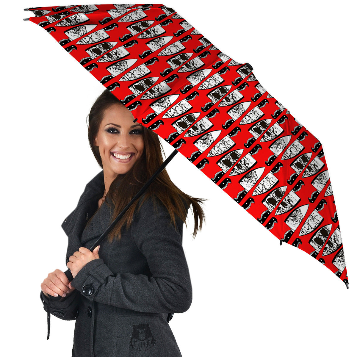 Knife And Skull Red Print Pattern Umbrella-grizzshop