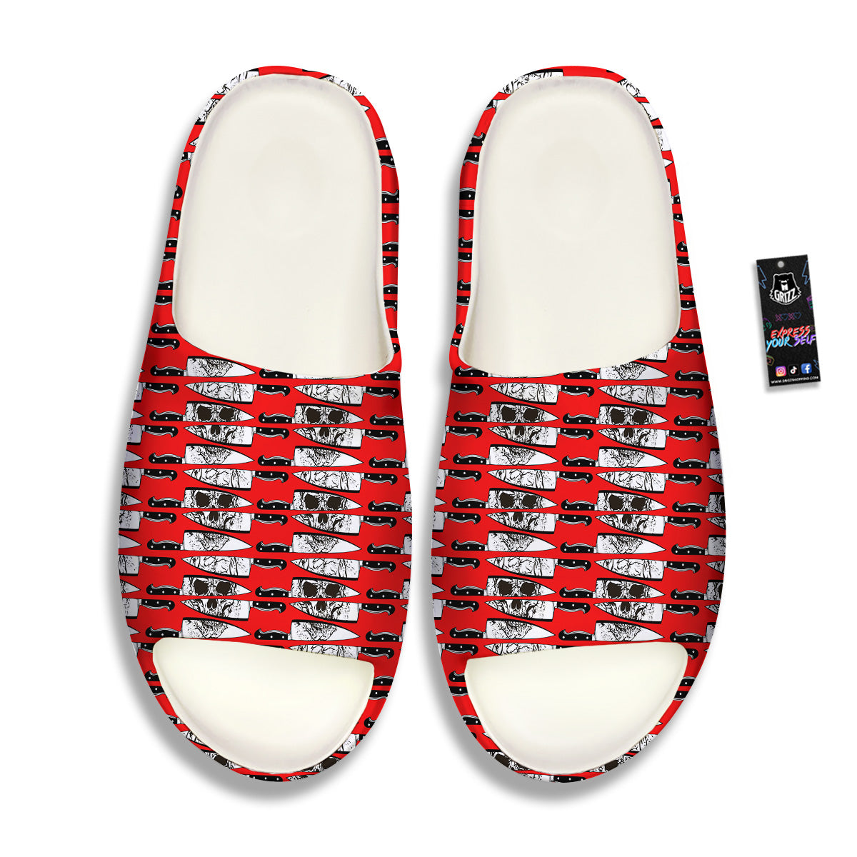 Knife And Skull Red Print Pattern Sandals-grizzshop