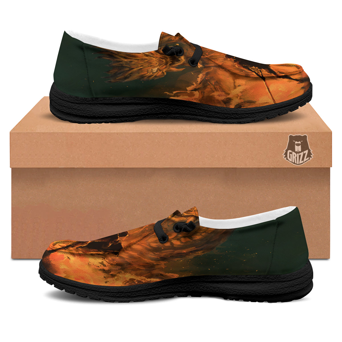 Knight Fight With Dragon Print Black Loafers-grizzshop