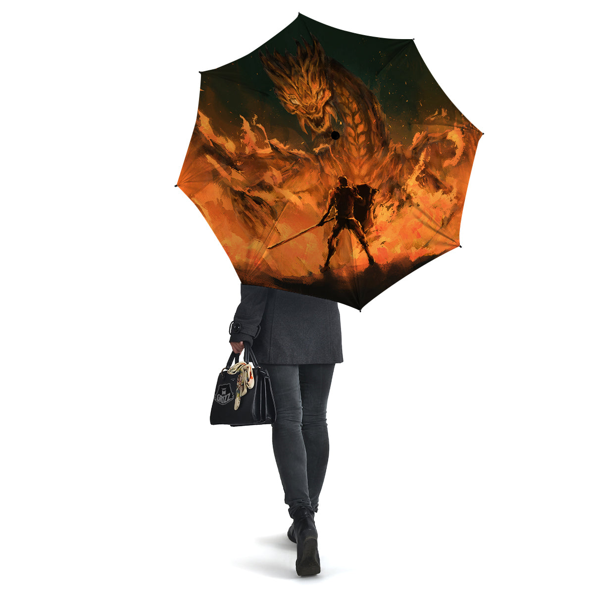 Knight Fight With Dragon Print Umbrella-grizzshop