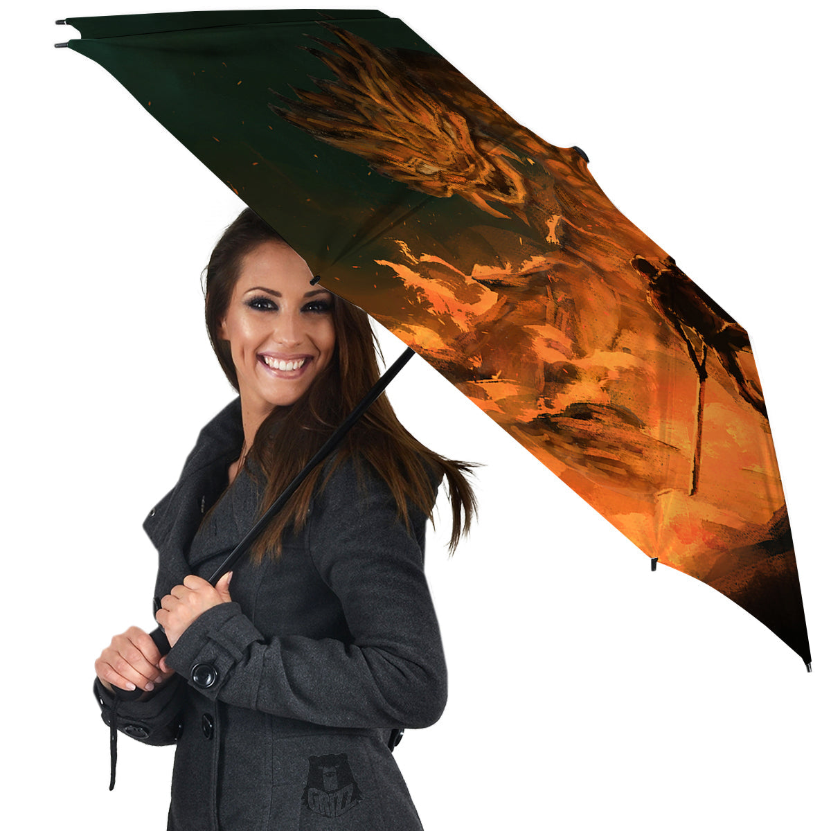 Knight Fight With Dragon Print Umbrella-grizzshop