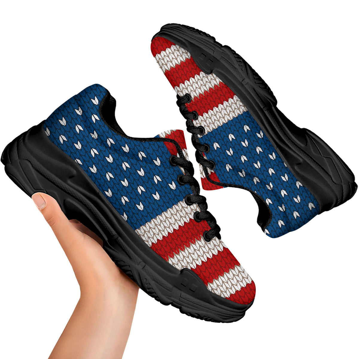 Knitted American Flag Print Black Chunky Shoes-grizzshop