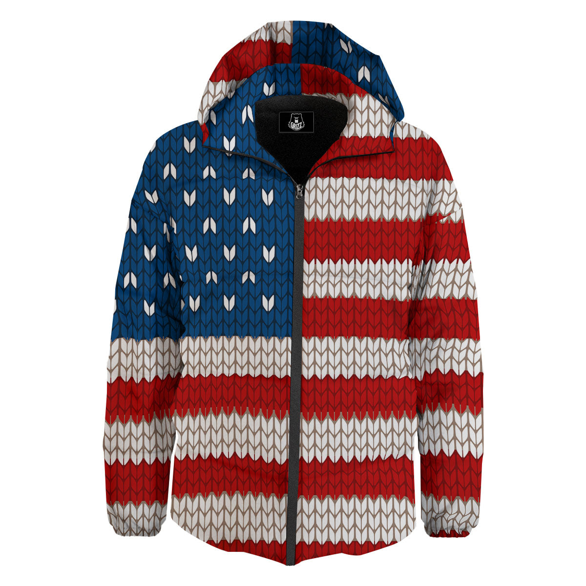 Knitted American Flag Print Down Jacket-grizzshop