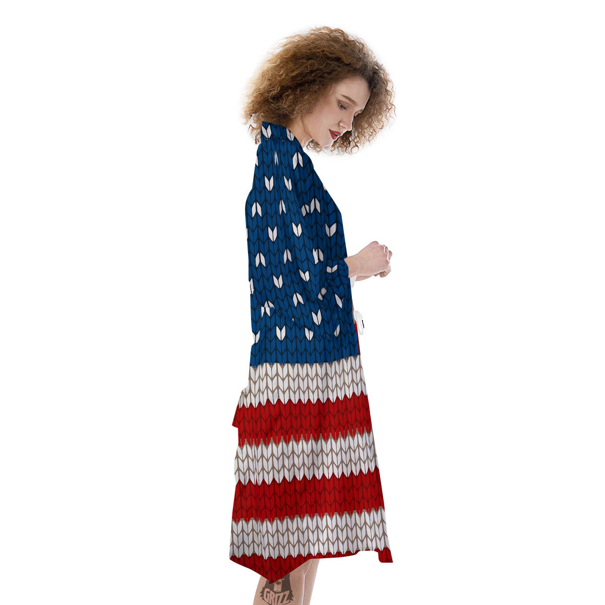 Knitted American Flag Print Kimono-grizzshop