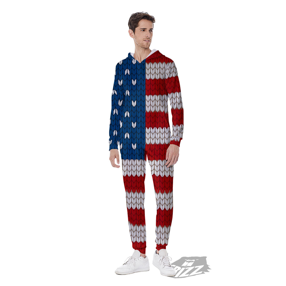 Knitted American Flag Print Men's Jumpsuit-grizzshop