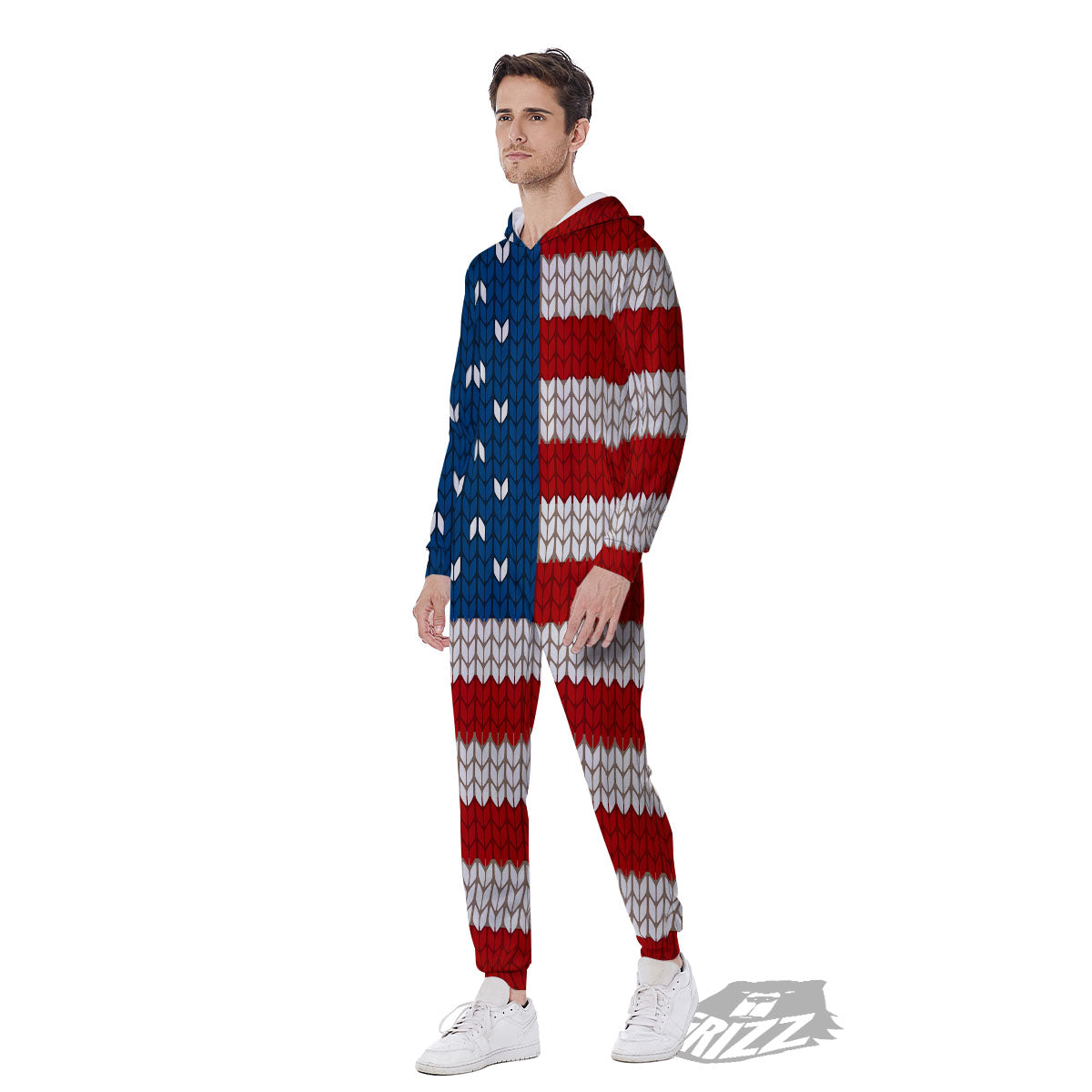 Knitted American Flag Print Men's Jumpsuit-grizzshop