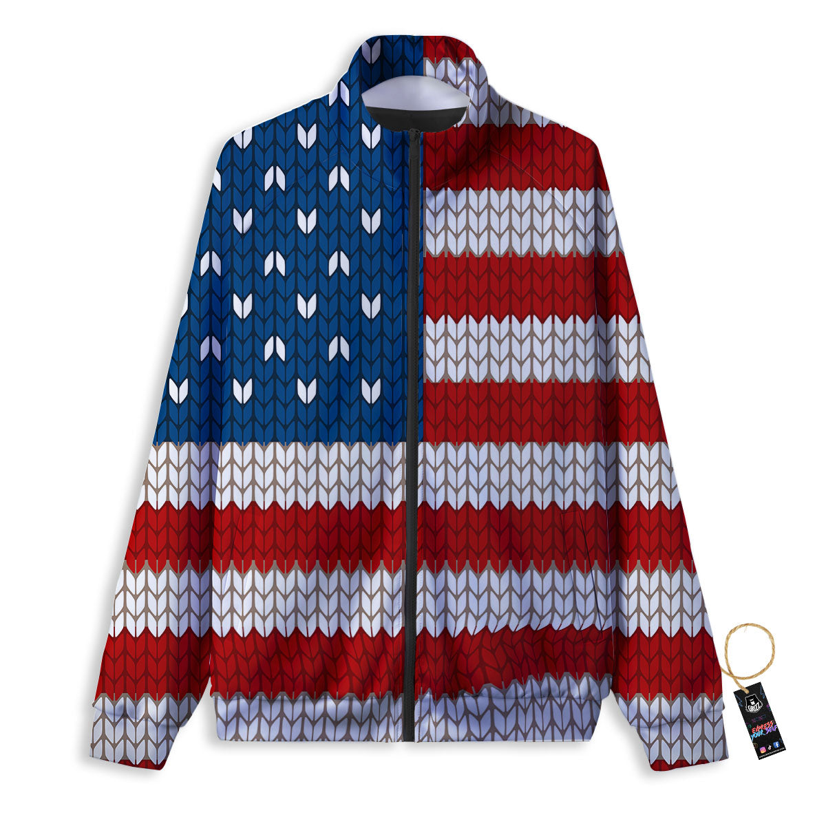Knitted American Flag Print Track Jacket-grizzshop