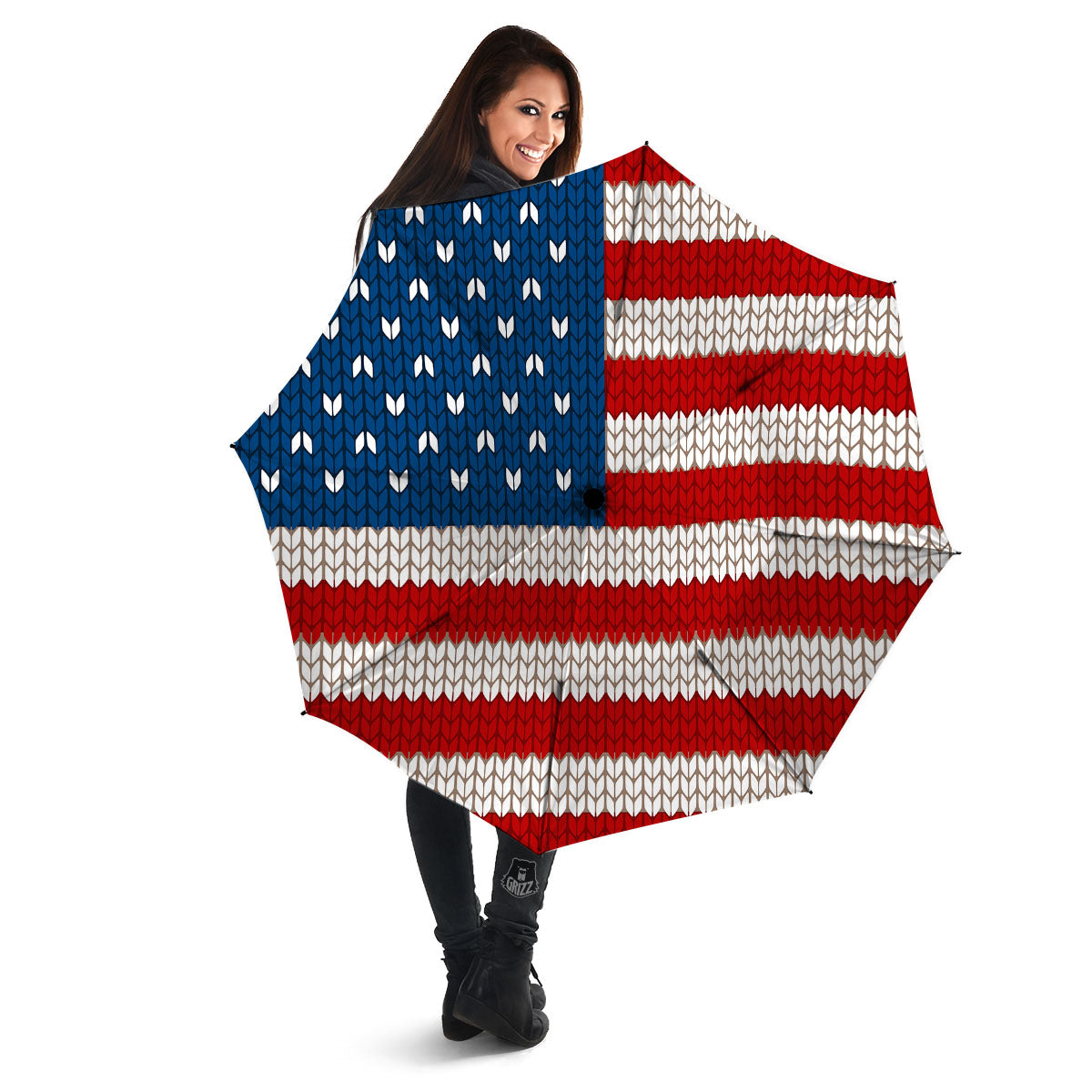 Knitted American Flag Print Umbrella-grizzshop