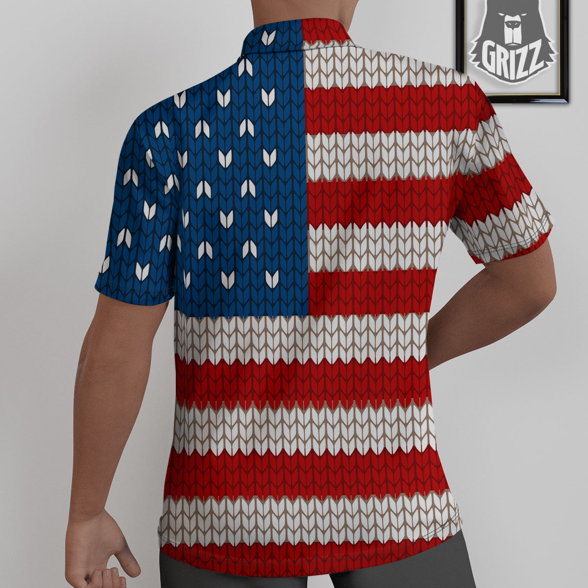 Knitted American Flag Print Untucked Shirts-grizzshop