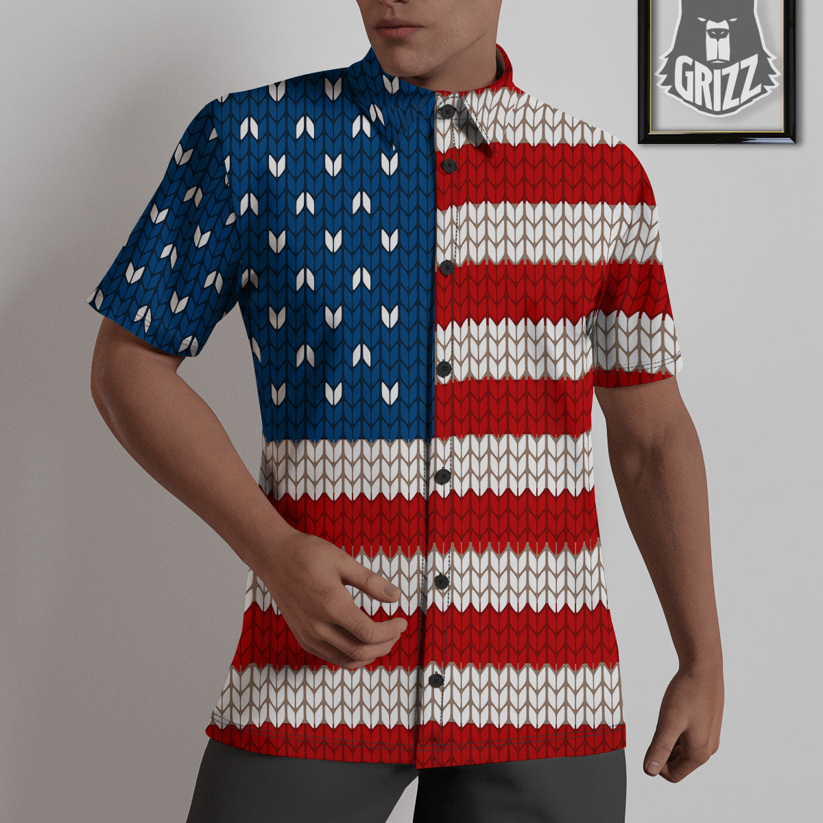 Knitted American Flag Print Untucked Shirts-grizzshop
