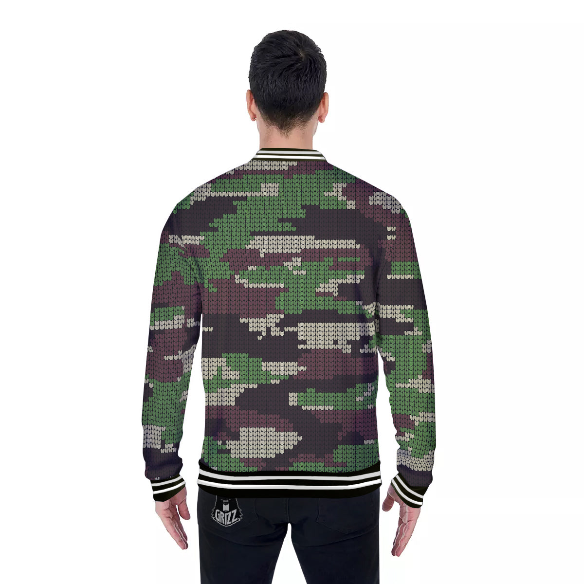 Knitted Army Camouflage Print Pattern Baseball Jacket-grizzshop