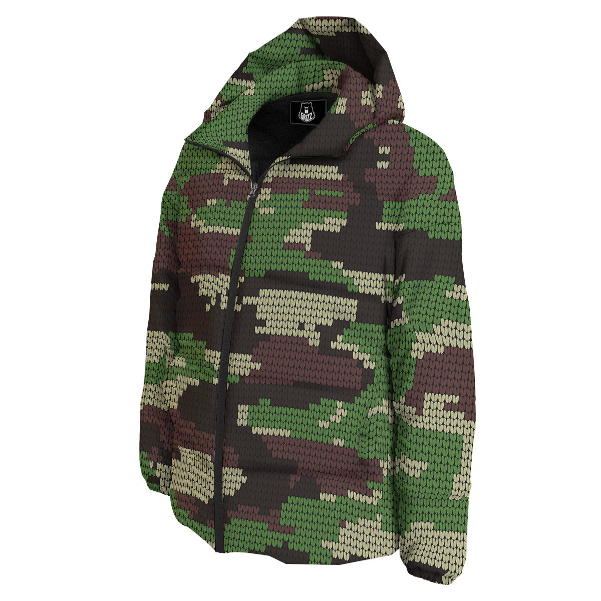 Knitted Army Camouflage Print Pattern Down Jacket-grizzshop