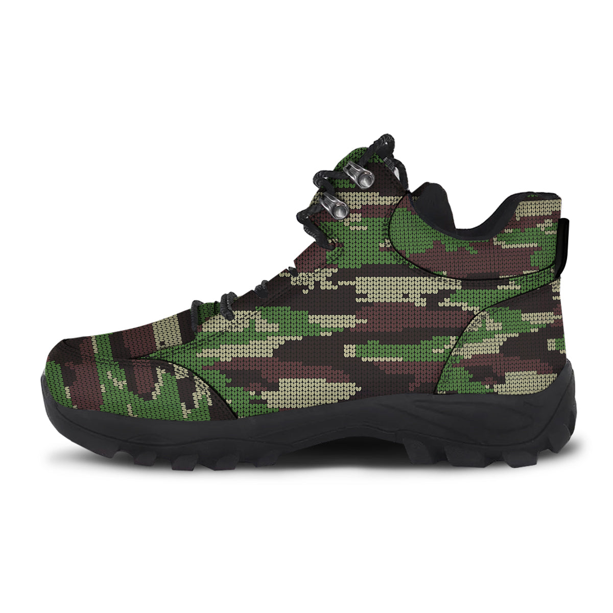 Knitted Army Camouflage Print Pattern Hiking Shoes-grizzshop