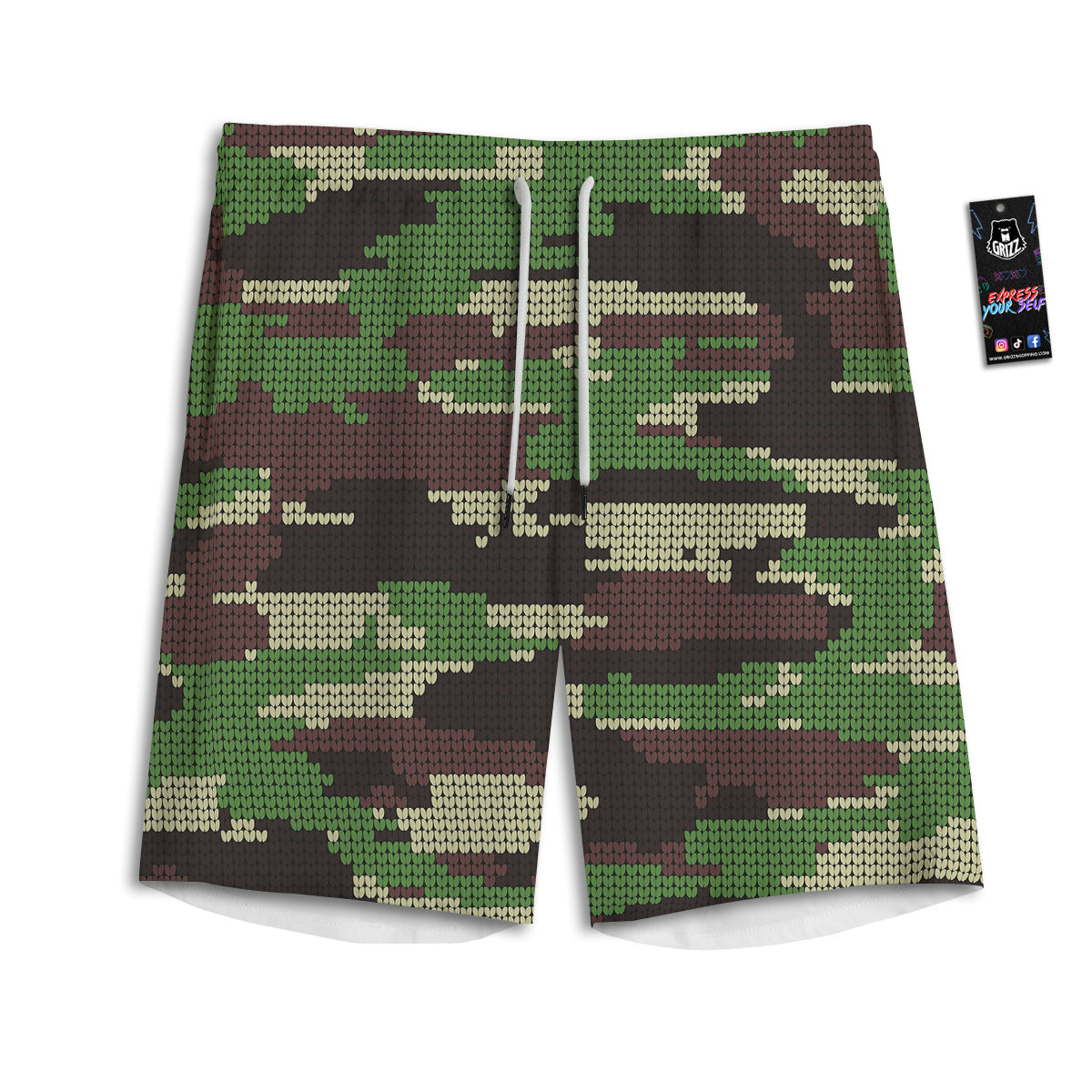 Knitted Army Camouflage Print Pattern Men's Athletic Shorts