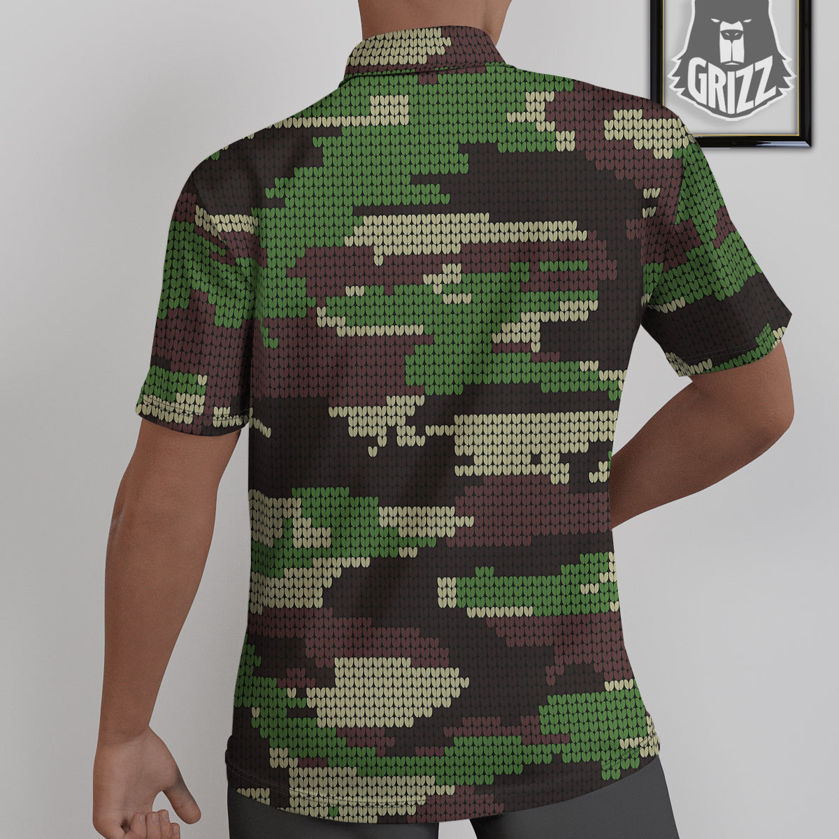 Knitted Army Camouflage Print Pattern Untucked Shirts-grizzshop