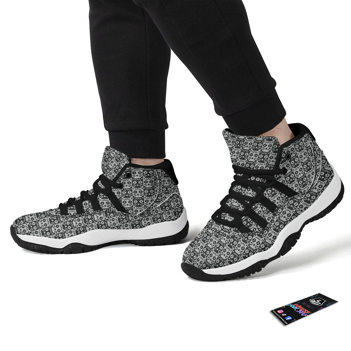 Knitted Black Cat Print Pattern Black Bball Shoes-grizzshop