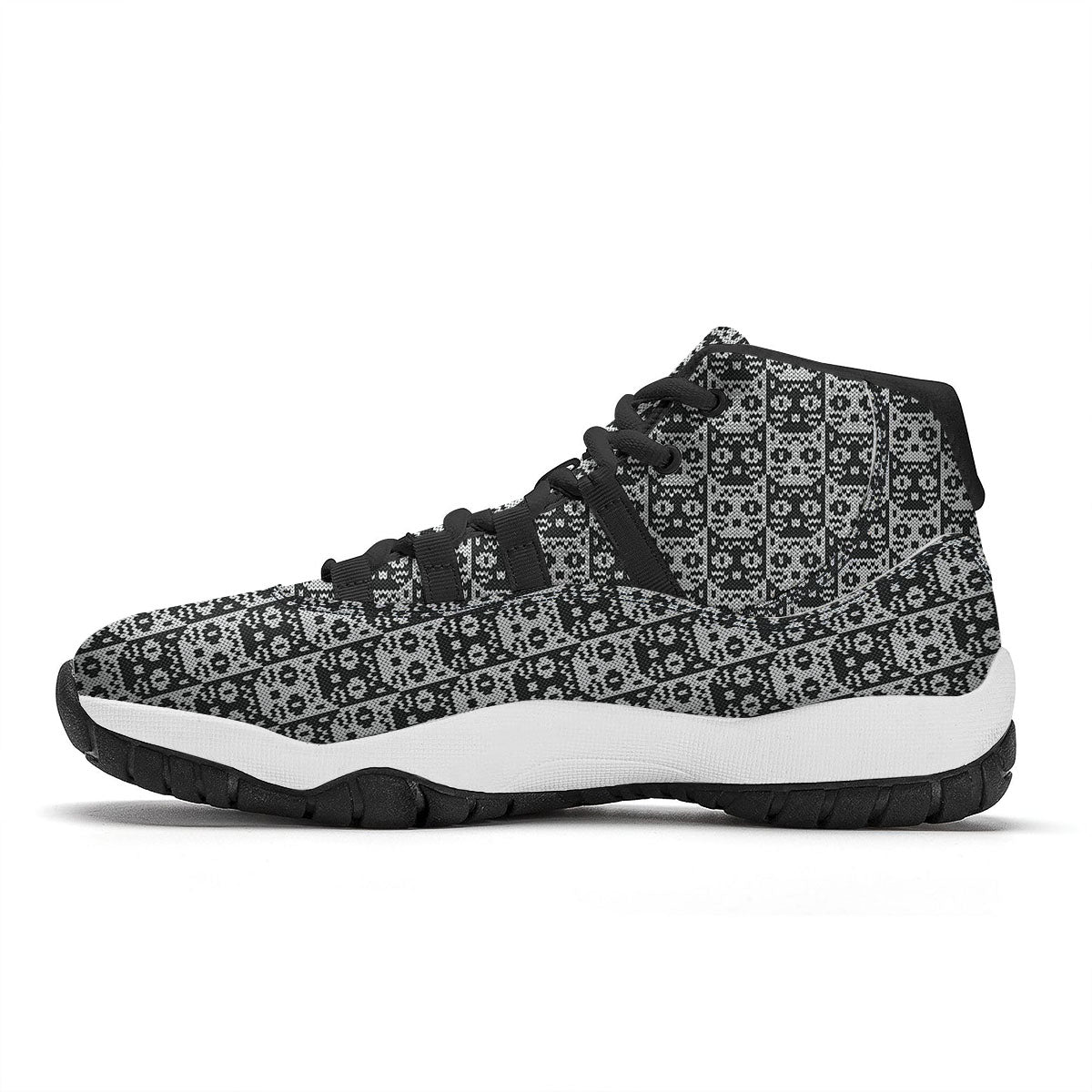 Knitted Black Cat Print Pattern Black Bball Shoes-grizzshop
