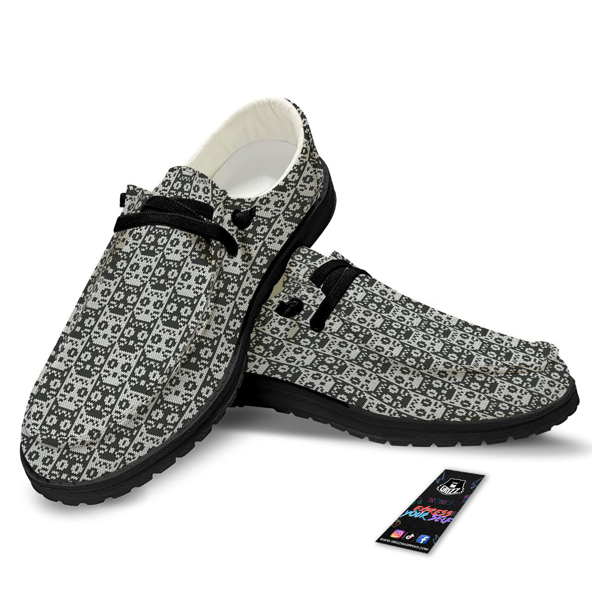 Knitted Black Cat Print Pattern Black Loafers-grizzshop